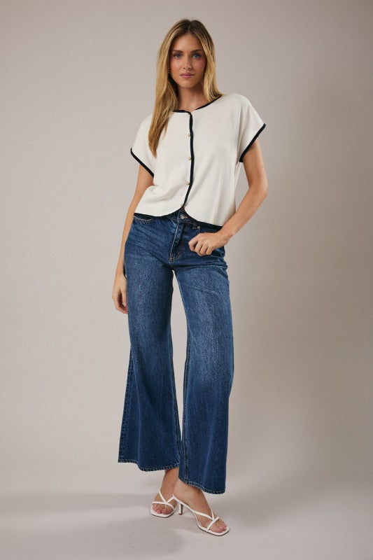 White-Navy Button Vest