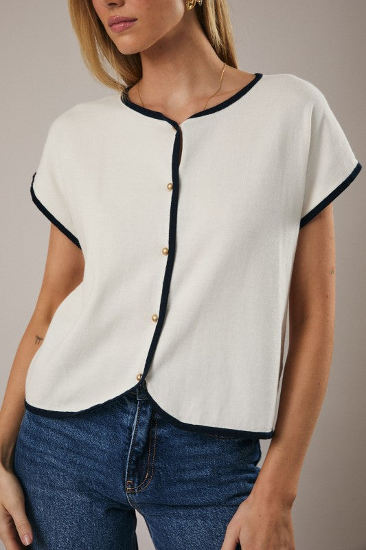 White-Navy Button Vest