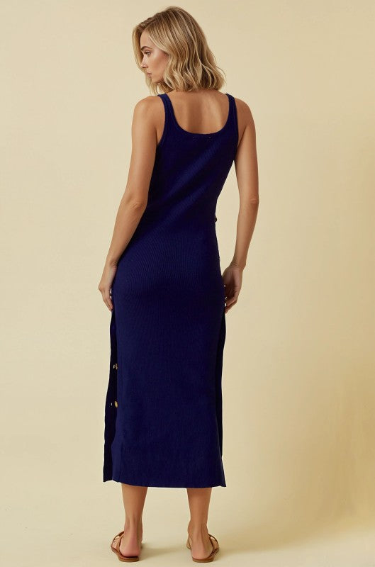 Navy Asymmetric Sweater Dress