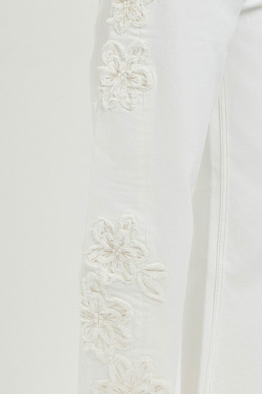 Risen Barrel Floral Patch Denim