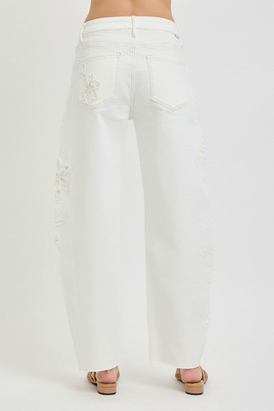 Risen Barrel Floral Patch Denim