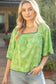 Green Contrast Texture Floral Top
