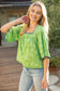 Green Contrast Texture Floral Top