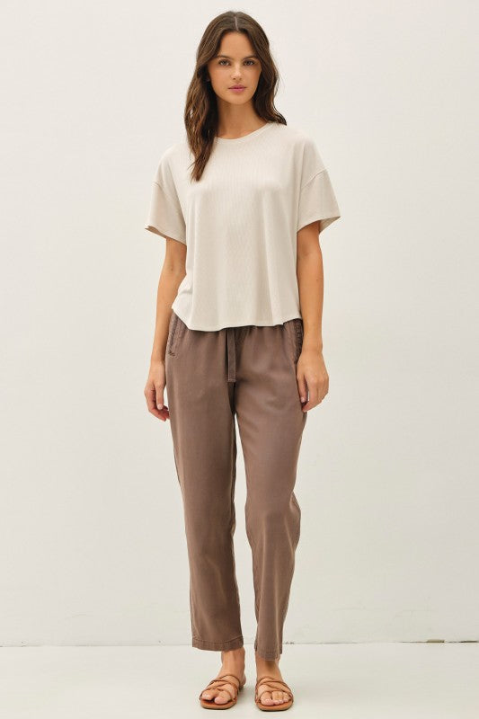 Grey Brown/Natural Ribbed Boxy Top