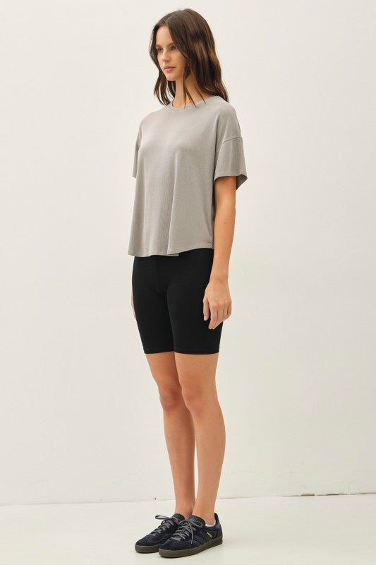 Grey Brown/Natural Ribbed Boxy Top