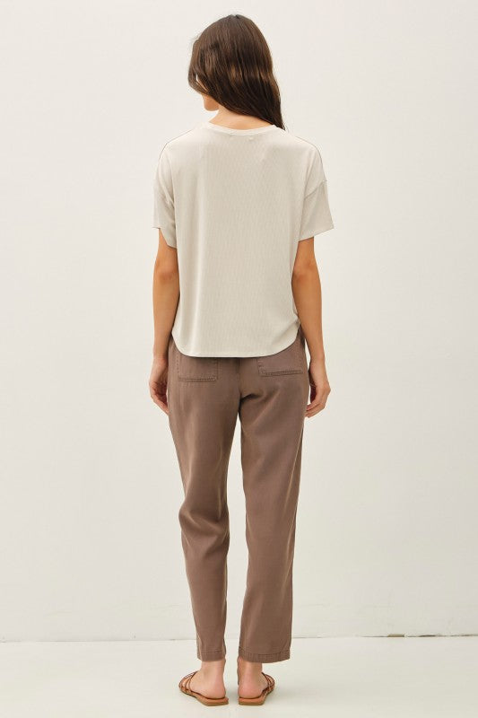 Grey Brown/Natural Ribbed Boxy Top
