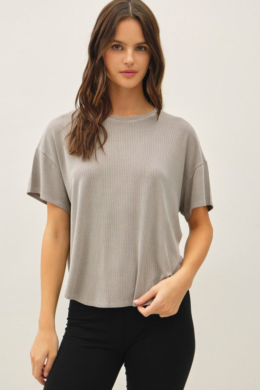 Grey Brown/Natural Ribbed Boxy Top