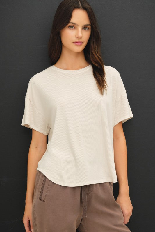 Grey Brown/Natural Ribbed Boxy Top