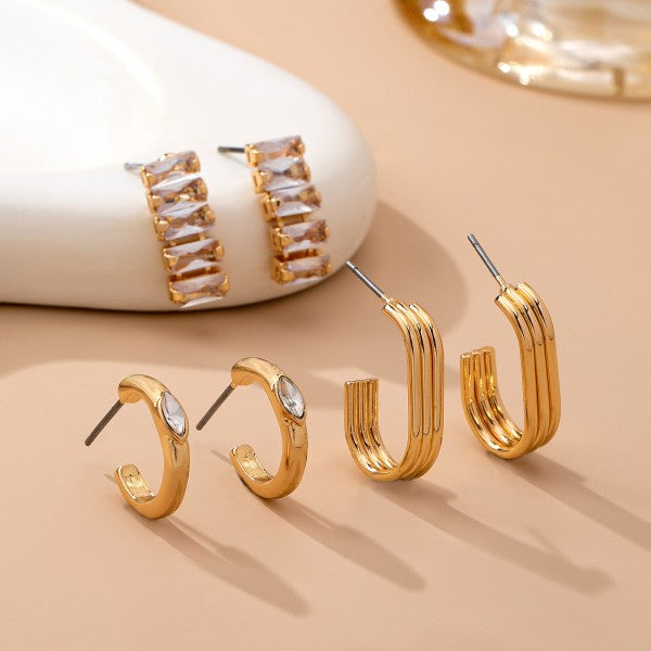 Crystal Gold Hoop Trio