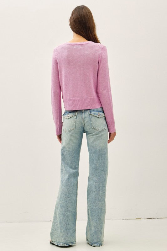 Rose Classic Cut Button Up Cardi
