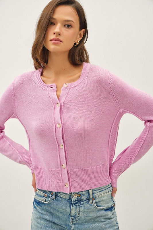 Rose Classic Cut Button Up Cardi