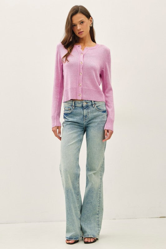 Rose Classic Cut Button Up Cardi