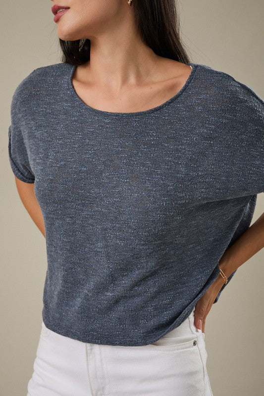 Indigo Folded Sleeve Top