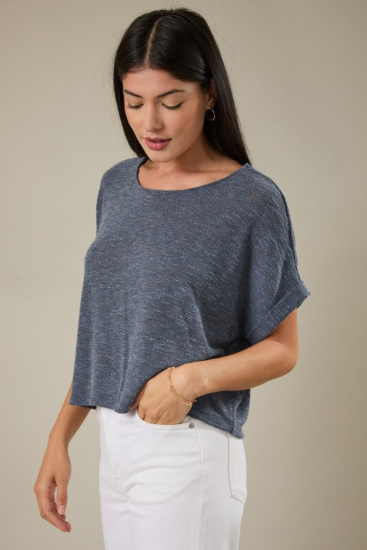 Indigo Folded Sleeve Top