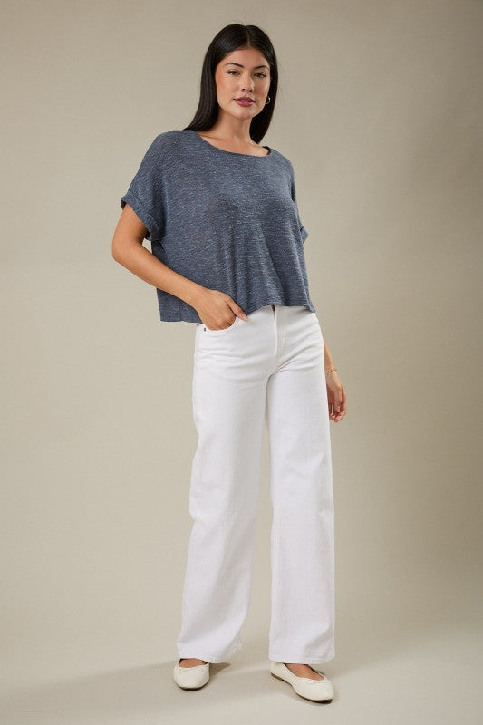 Indigo Folded Sleeve Top