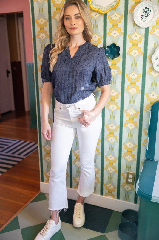 Navy Floral Textured Top