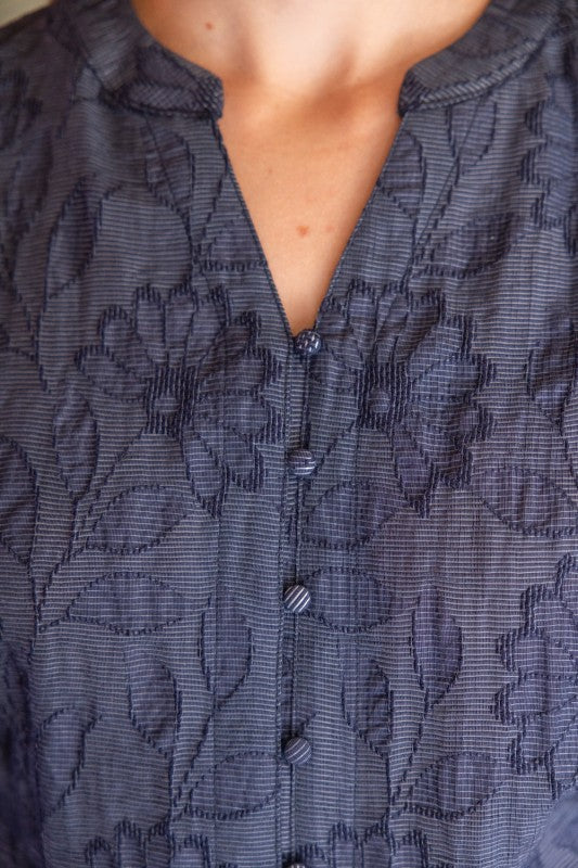 Navy Floral Textured Top