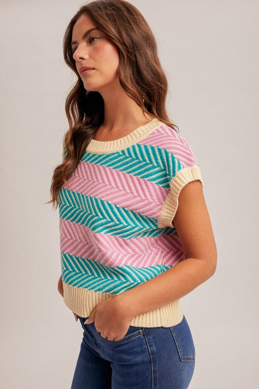 Orchid/Teal Chevron Sweater