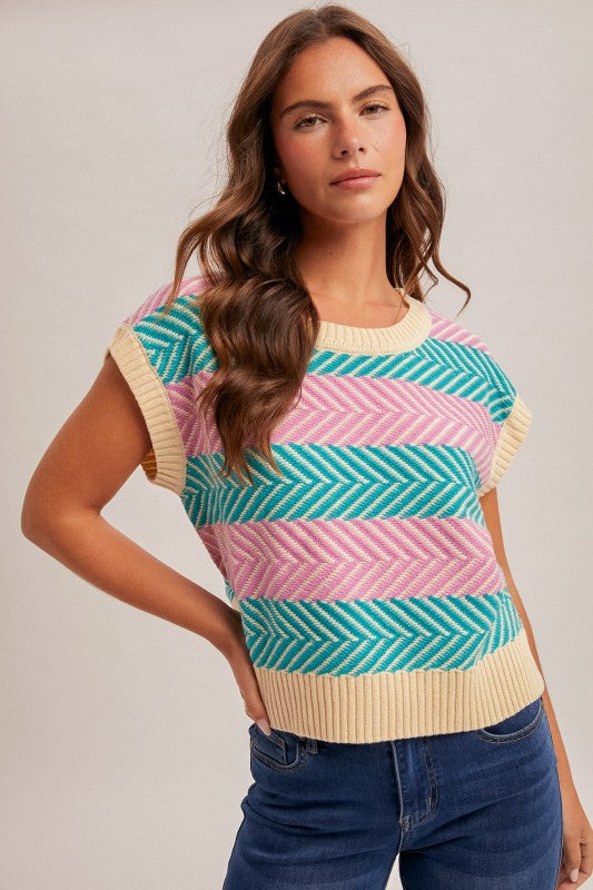 Orchid/Teal Chevron Sweater