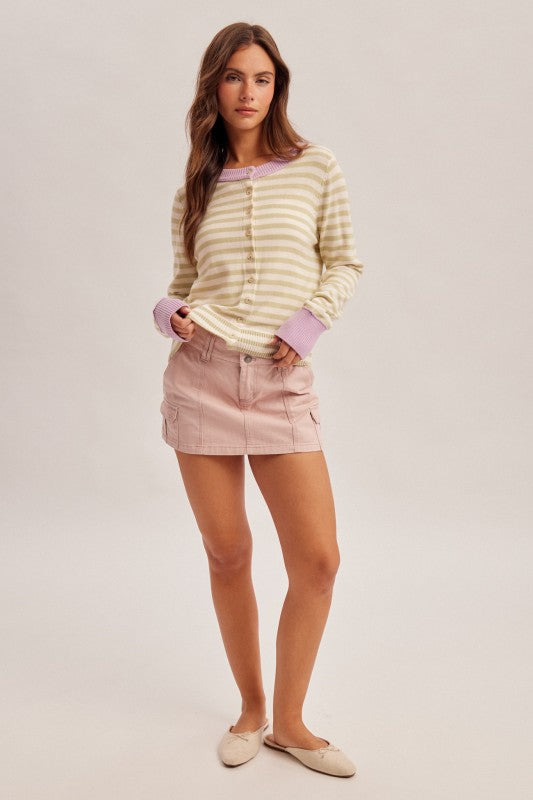 Pistachio Color Block Cardi