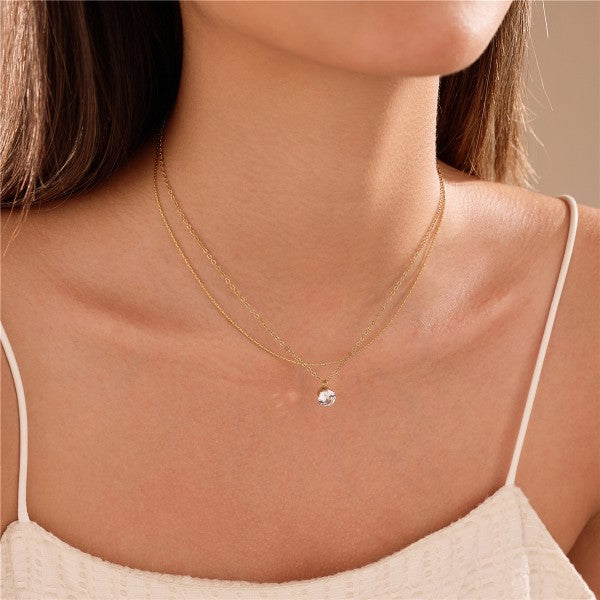 Single Rhinestone Layered Necklace