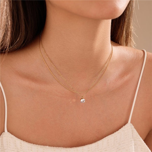 Single Rhinestone Layered Necklace