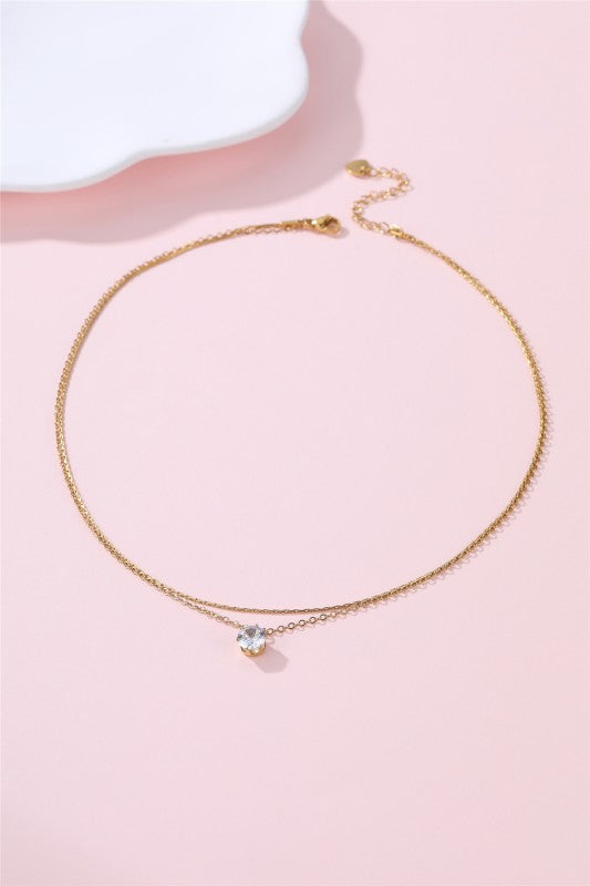 Single Rhinestone Layered Necklace