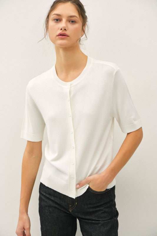 Off-White/Pink Short Sleeve Cardi