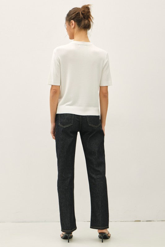 Off-White/Pink Short Sleeve Cardi