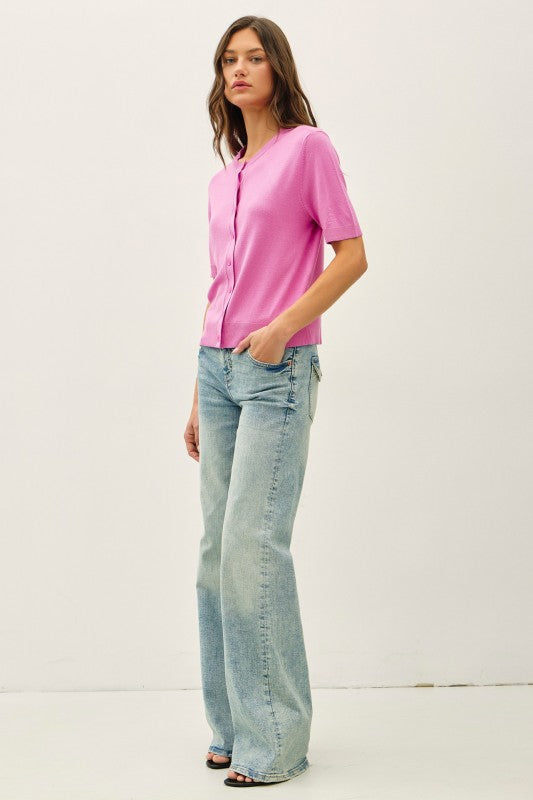 Off-White/Pink Short Sleeve Cardi