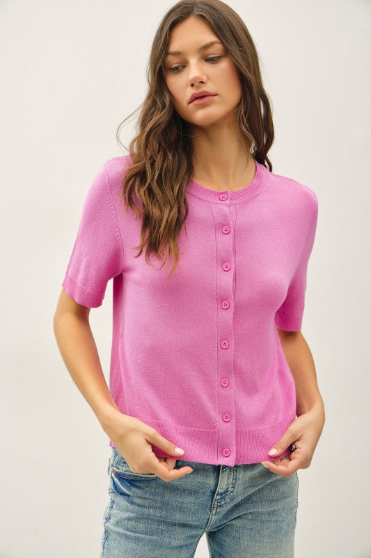 Off-White/Pink Short Sleeve Cardi