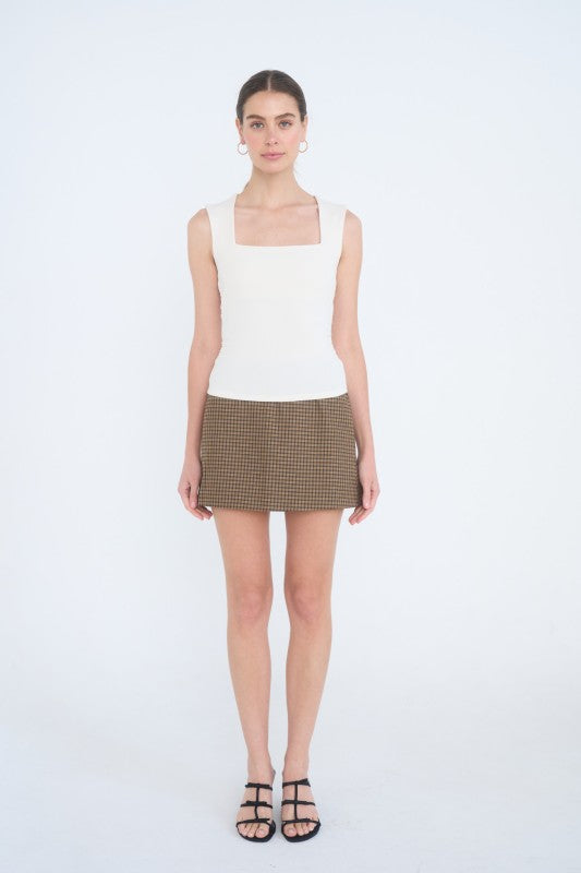 Cream Square Neck Ruched Tank