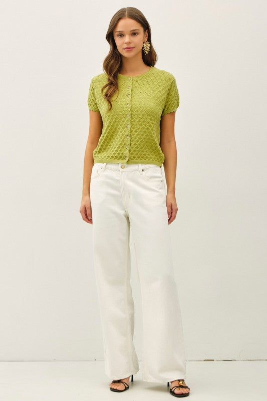 Matcha Pointelle Cardigan