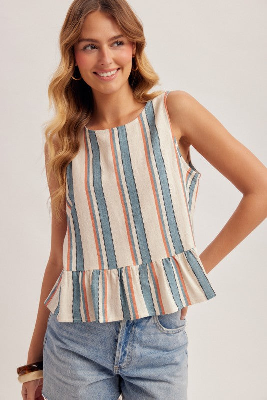 Denim/Vintage Red Peplum Top
