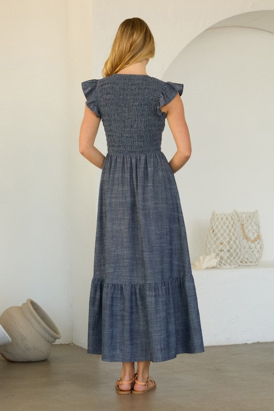 Flutter Sleeve Chambray Dress