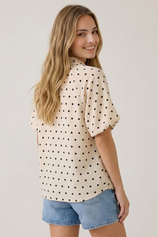 Cream Polka Dot Puff Sleeve