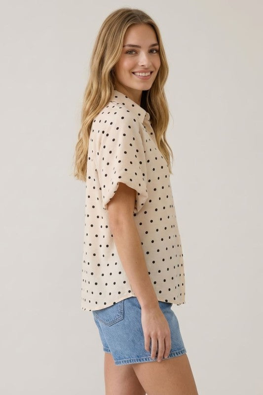 Cream Polka Dot Puff Sleeve