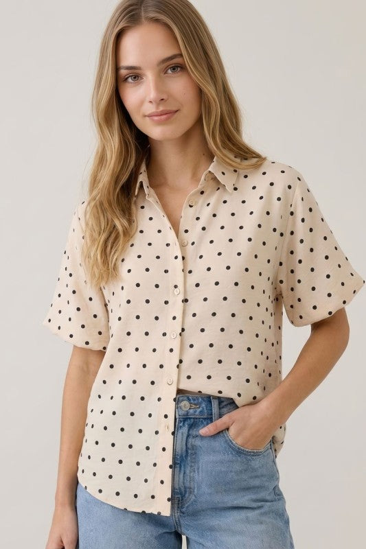 Cream Polka Dot Puff Sleeve