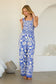 Cobalt-White Border Print Jumpsuit