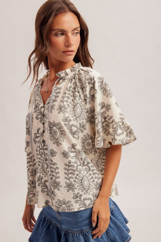 Black Bohemian Print Blouse