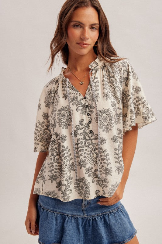Black Bohemian Print Blouse
