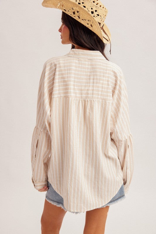 Taupe Mixed Striped Oversize Shirt