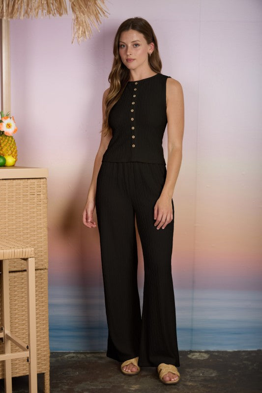 Black Textured Button Tank