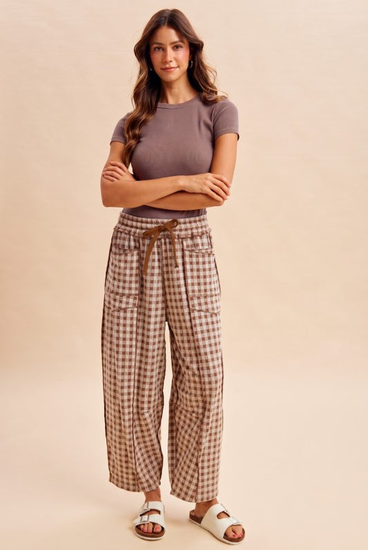 Black/Mocha Gingham Barrel Pants