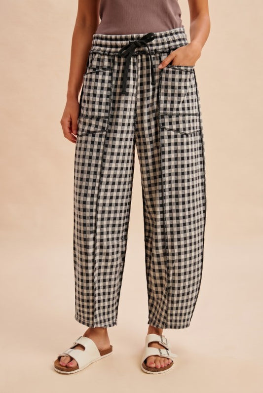 Black Gingham Barrel Pants