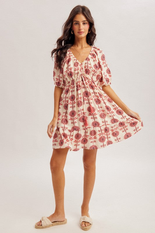Floral V-Neck Puff Dress
