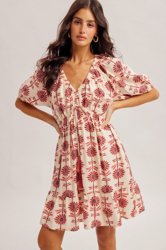 Floral V-Neck Puff Dress