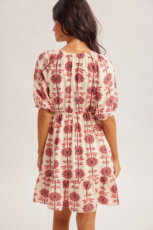 Floral V-Neck Puff Dress