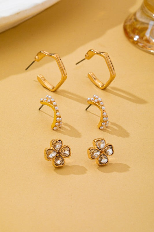 Floral Pearl Hoop Trio