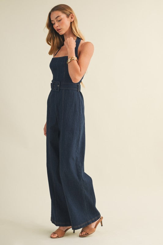 Washed Indigo Halter Jumpsuit